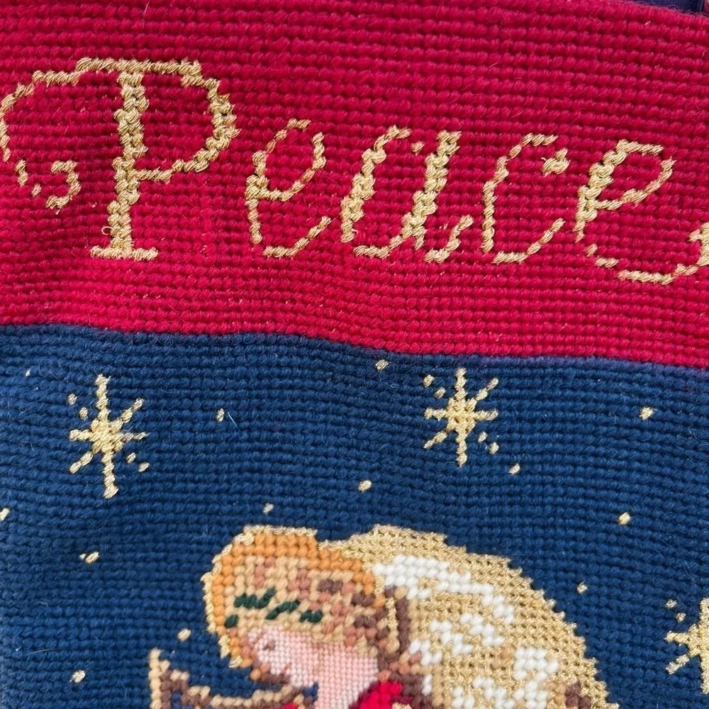 Handcrafted Needlepoint Christmas Stockings Santa Dog Angel Peace Blue Red 11x18